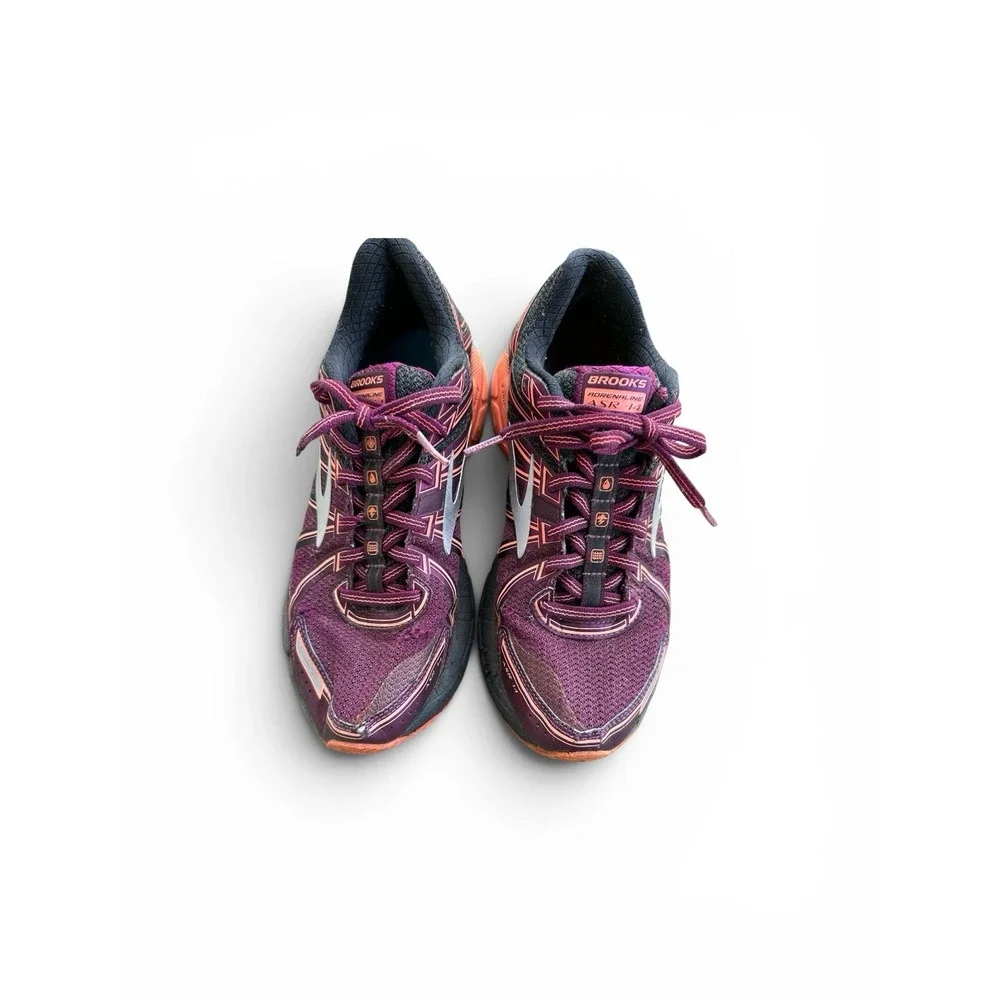 Brooks Adrenaline ASR 14 Women's Running Shoes Mesh Purple Black Orange Low Top - Picture 3 of 5